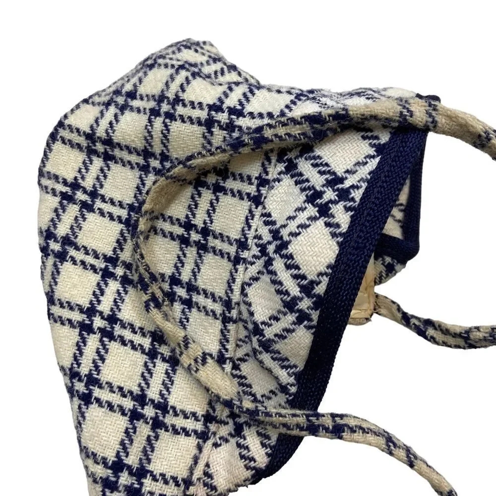 Vintage Wool Ivory and Navy Plaid Lined Hat Toddler‎ Size